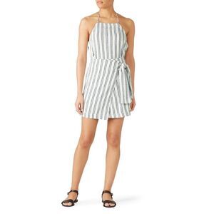 Club Monaco Mairead Skirt Women's 6 White Blue Striped Wrap‎ Lined Mini Side Tie